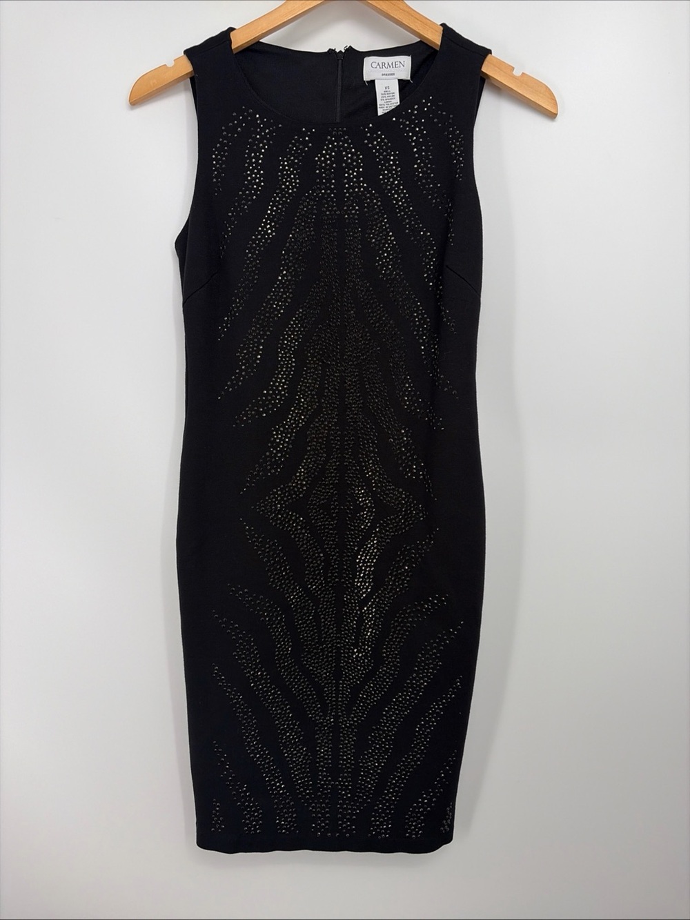 Carmen Marc Valvo Black Sleeveless Embellished Sheath Dress XS